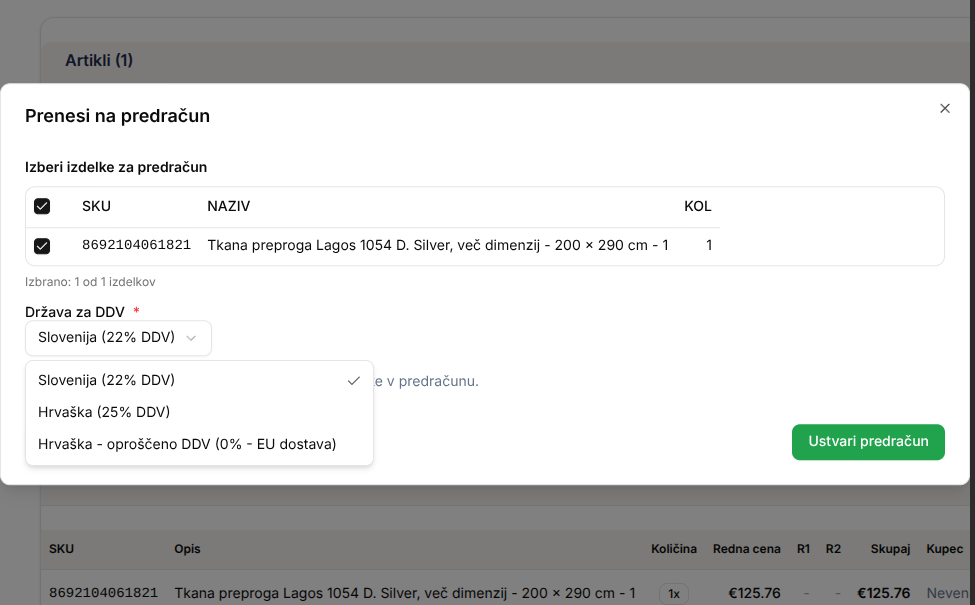 Integracija naročila z VASCO